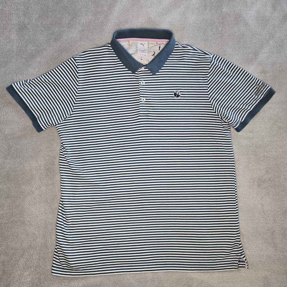 Puma Arnold Palmer Golf Polo Shirt Mens L Blue Striped Brasstown Valley